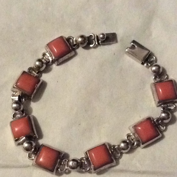 Vintage Orange Coral Sterling Silver Bracelet - Picture 5 of 12